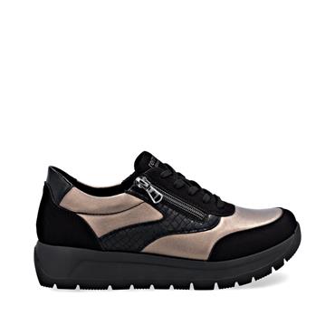 Remonte Low Wedge Laced Side Zip Shoe - Black Bronze Combi